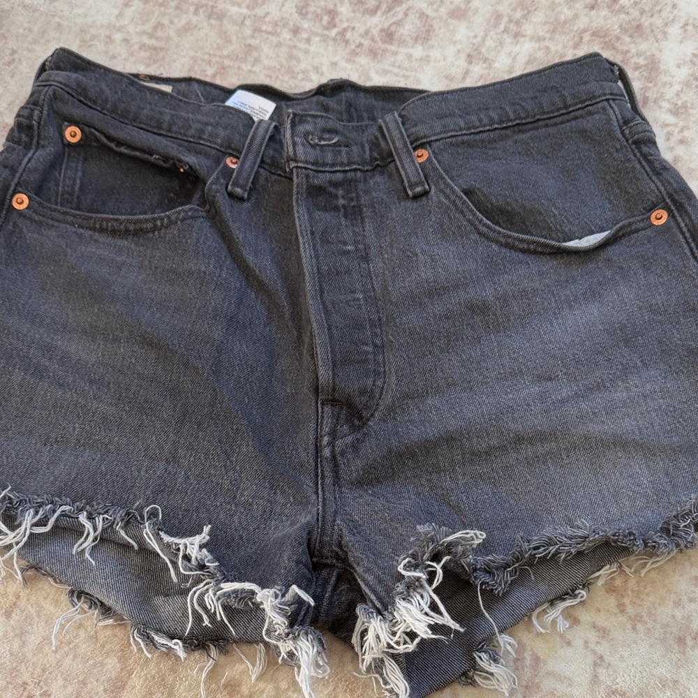 Levi's Black Distressed High-Waist Jean Shorts